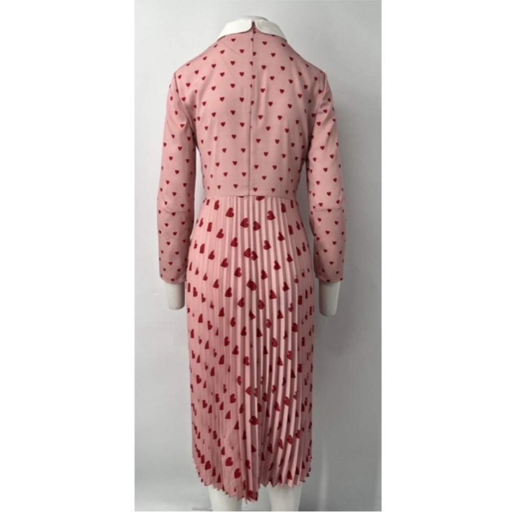 VALENTINO Valentines Heart Midi Maxi Pleated Chine Red Pink Heart Dress 38 8 - Picture 10 of 16